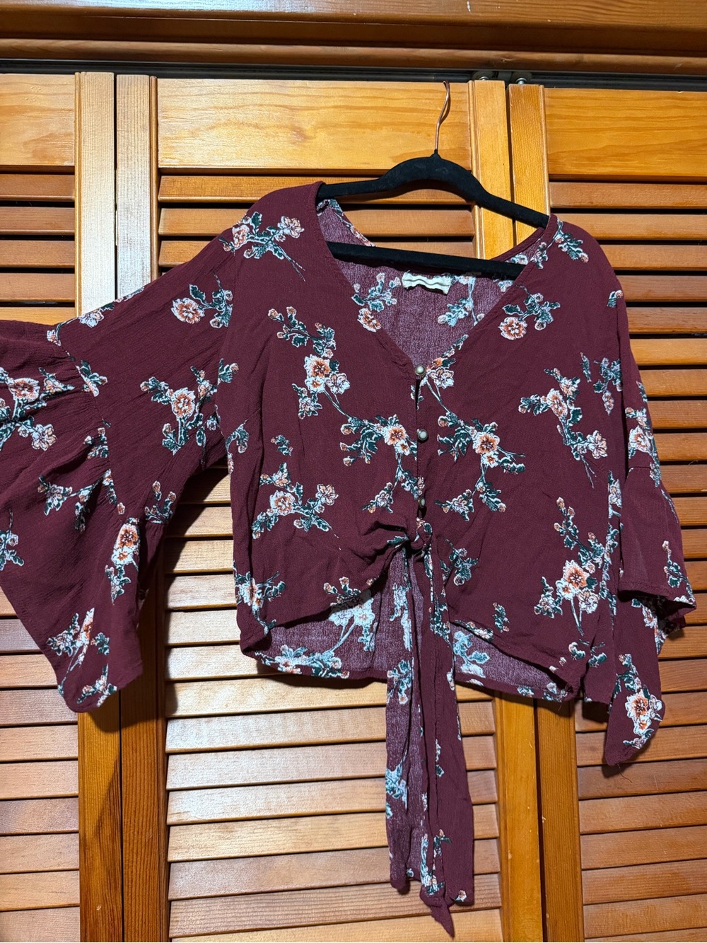 Altar’d State Burgundy Floral Tie Front Blouse S